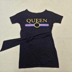 Shein Women's Navy Blue Queen Graphic T-Shirt Dress W Belted Waist